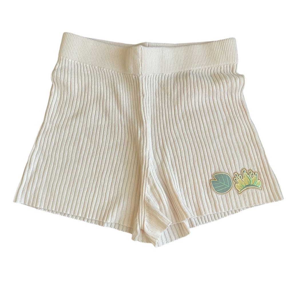Disney Cream Ribbed Knit Shorts with Green and Yellow Patch